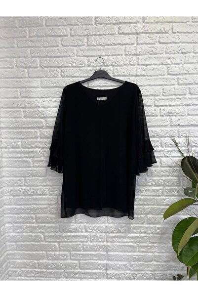 Butik Eylül ,Büyük Beden,Şifon Abiye Bluz Kolları Kat kat