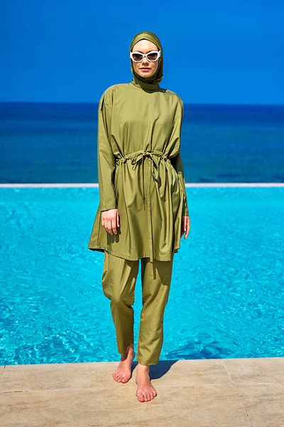 Riva Mera Green Full Covered Hijab Swimsuit Set A2502-5