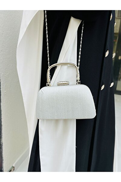 Çanta Trend Geantă de rochie de seară pentru femei, argintie, cu 2 bretele, cu detaliu de lanț