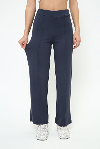 OPENDO Oys Modal Içeren Yüksek Bel Önü Dikişli Çimalı Rahat Kalıp Düz Kesim Füme Pantolon