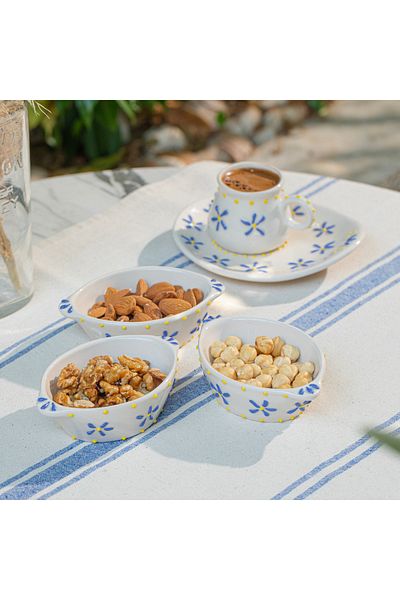 PINKU Ceramics طقم أوعية إفطار مصنوعة يدويًا من السيراميك مكون من 3 قطع من أزهار البيضاوي - زيتون ومربى وتقديم الوجبات الخفيفة