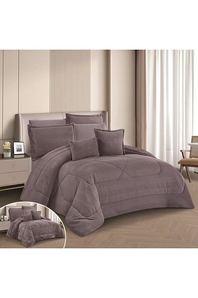 Levore Horse Fur and Velvet Winter Double-Sided Comforter Set with Durable and Soft Fabric and Heavy Filling, 8 Pieces, King Size