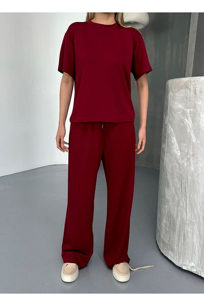 02Lady Fashion Soft Texture Cycling Collar Wide Leg Modal Fabric Tracksuit