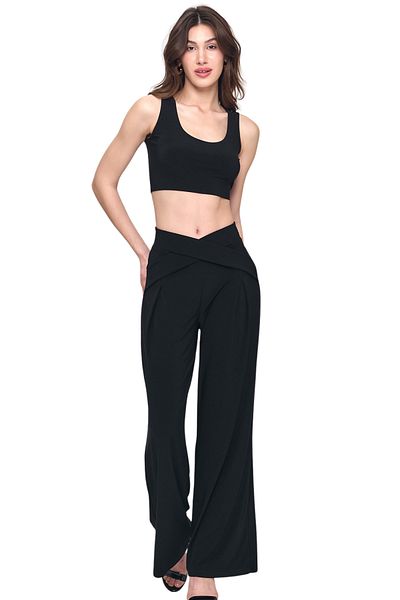 Laranor Black Waist Detail Design Wide Leg Trousers Day - Night Chic 25L8006