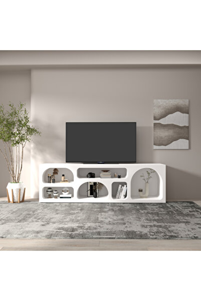 klubeconcept Bohem Beyaz Kavisli TV Ünitesi ve Konsol - Modern Organik Tasarım
