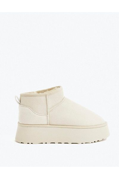 Eataly Shoes Botine de piele intoarsa cu talpa inalta de culoare bej