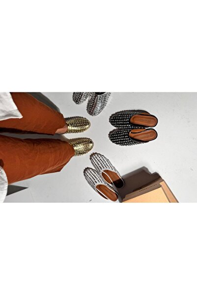 Eataly Shoes Παντόφλες με λεπτομέρεια από πέτρα Disco Gold Staple