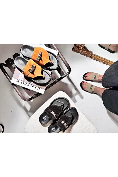 Eataly Shoes Beige Suede Camila Flip Flops Leather Slippers