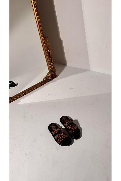 Eataly Shoes Papuci Henza cu model leopard cu talpă groasă cu bandă dublă