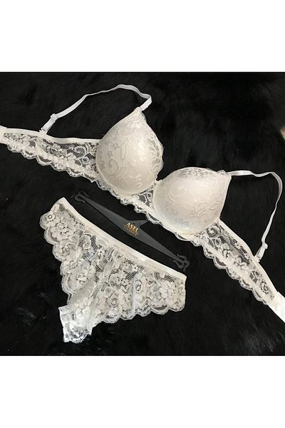 Asel Lingerie Women's Burgundy Lace Padded Bralette Bra Set