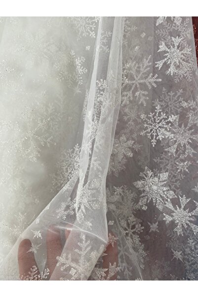 BÜKE TEKSTİL Elsa Tül Kumaş Kar Tanesi 300*100 Cm