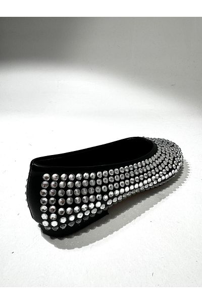 Eataly Shoes Balerini negri cu vârf rotund Glam Stone