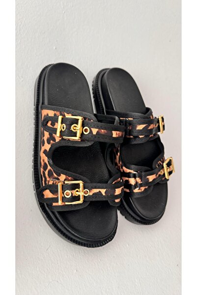 Eataly Shoes Bella Leopard Double Strap Buckle Slippers