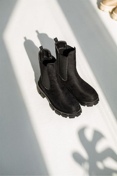 Eataly Shoes 227 Cizme de damă cu talpă cu dinte din piele intoarsa neagra