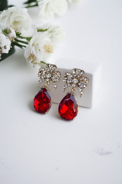 FAYRA ACCESSORIES Zircon Stone Bow Earrings