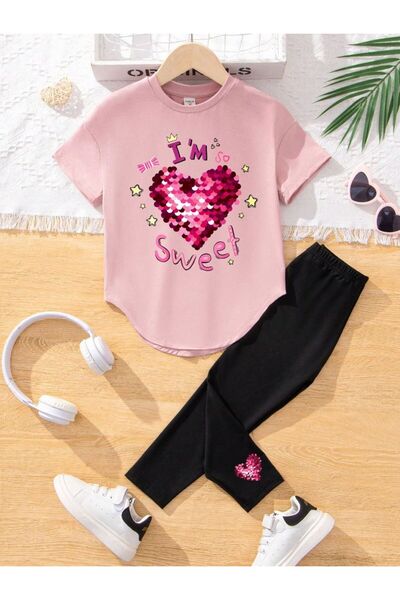 VESTIR BIEN Heart Printed Round Skirt 100% Cotton Kids Set