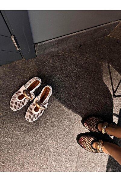 Eataly Shoes Χρυσές μπαλαρίνες Cody White Buckle