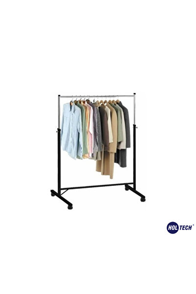 HOLTECH Paslanmaz Tekerlekli Siyah Metal Konfeksiyon Elbise Kıyafet Askılık P...