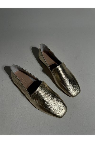 Eataly Shoes Sid Gold Balerini din piele cu vârf pătrat