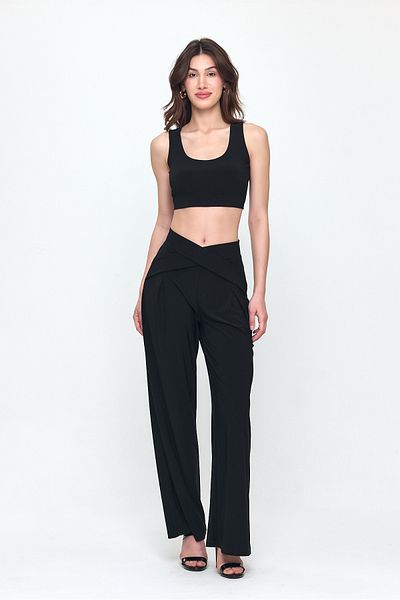 Laranor Black Waist Detail Design Wide Leg Trousers Day - Night Chic 25L8006