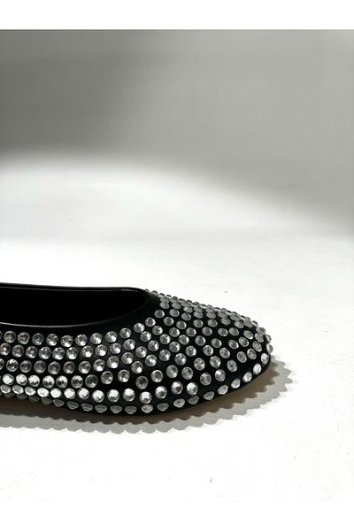 Eataly Shoes Balerini negri cu vârf rotund Glam Stone