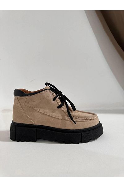 Eataly Shoes Cizme de damă cu șireturi din piele intoarsa bej Berlin