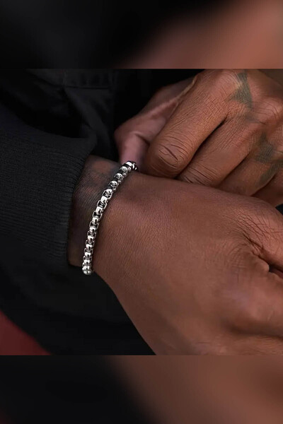 TREND COLLECTİON Knitted Model Silver Men's Tarnish Free 316L Steel Bracelet