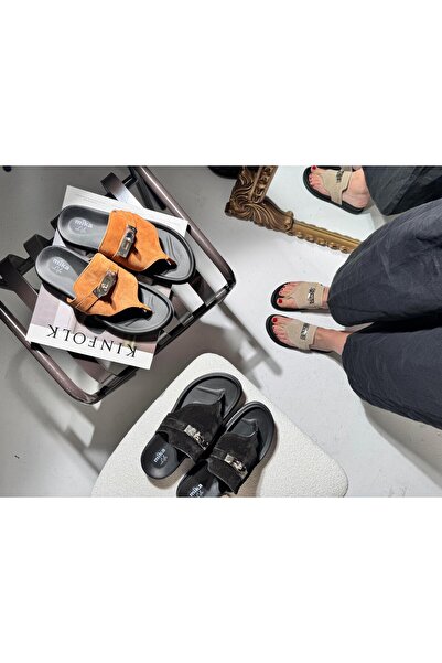 Eataly Shoes Camila Black Suede Leather - Flip Flops