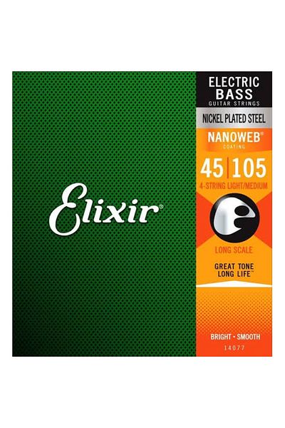Elixir 14077 سلسلة جيتار نانو ويب متوسطة الحجم مكونة من 4 أوتار (45-105)