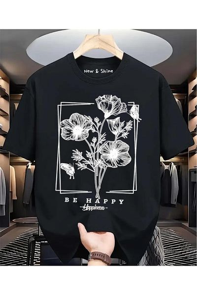 New Shine Μπλουζάκι με στάμπα Happiness Flower Oversize