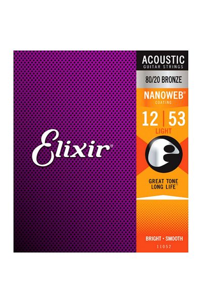 Elixir 11052 Nanoweb 80/20 سلسلة جيتار صوتي برونزية (12-53)