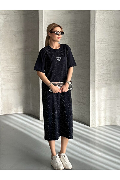 MODA Elbise Abiye Taşlı Günlük Yazlık Gece Davet Pamuklu