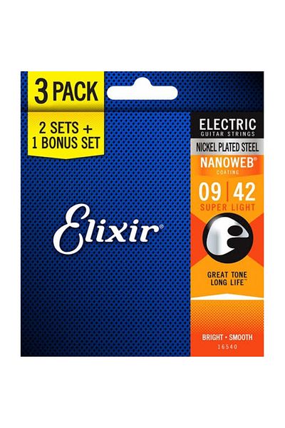 Elixir 16540 سلسلة جيتار كهربائي نانو ويب سوبر لايت مكونة من 3 قطع (9-42)