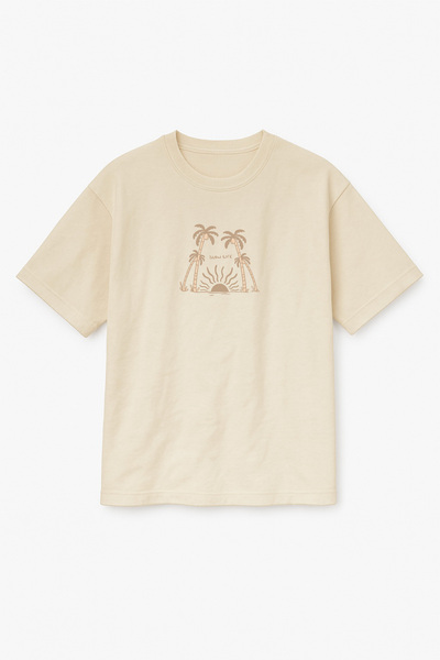 Altair Tr تي شيرت للجنسين مطبوع عليه Slow Life، لون بيج، مقاس كبير