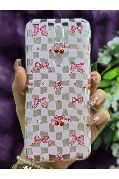 Magic Ring Oppo A5 2020 / Oppo A9 2020 Compatible Bow and Cherry Pattern Transparent Phone Case