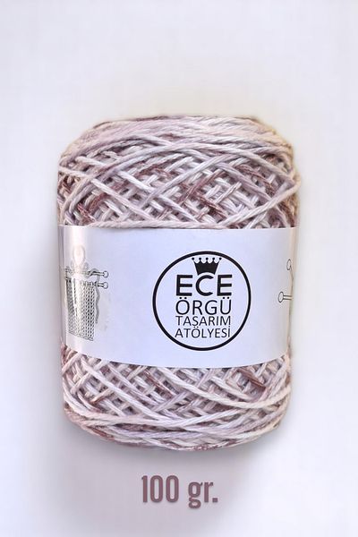 Ece Örgü Tasarım Atölyesi Πλεκτό σχοινί χειρός από βαμβάκι 100% υψηλής ποιότητας, δαμάσκηνο, λιλά, υπόλευκο ebruli (100 γρ.)