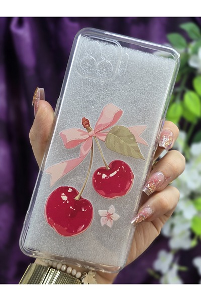 Magic Ring Oppo Reno 4 Lite Uyumlu Kiraz ve Kurdele Desenli Şeffaf Telefon Kı...