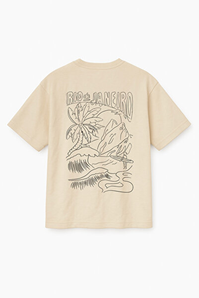 Altair Tr تي شيرت بيج اللون كبير الحجم برازيل ريو دي جانيرو مطبوع من الخلف لل...