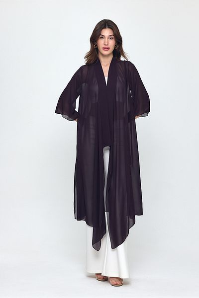 Laranor Plum Shawl Collar Three Quarter Sleeve Chiffon Long Kimono - Cardigan - Beachwear 25L8035