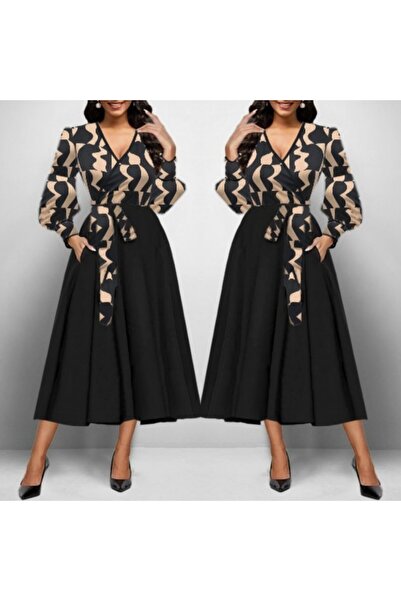nedo7 Long Sleeve Double Breasted Collar Midi Crepe Dress - Diver Detailed