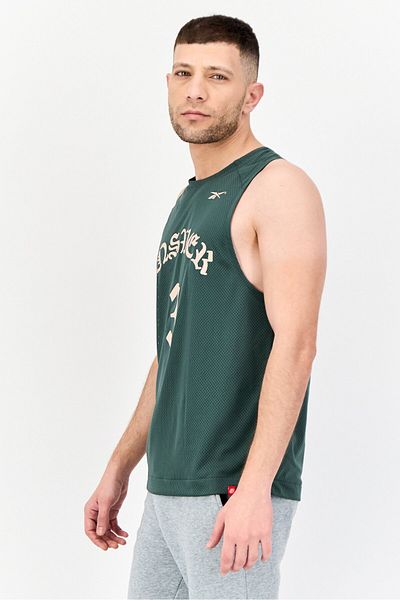 Reebok Men Sportswear Fit Sleeveless Basketball Jersey, Teal Green