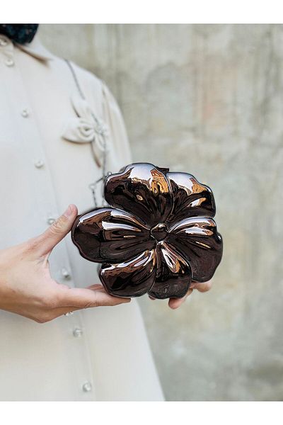 Çanta Trend Geantă de rochie de seară din metal cu curea lungă în formă de floare