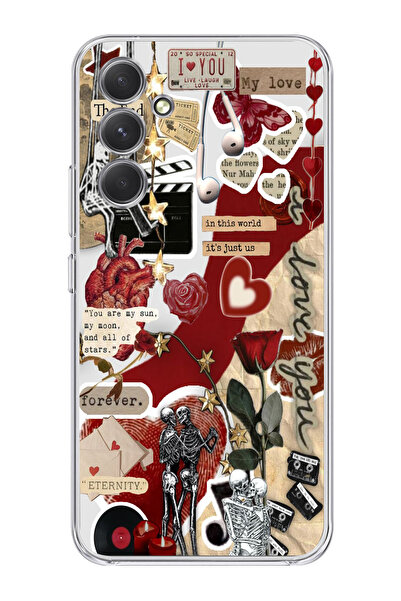 moonset Samsung Galaxy A04S Uyumlu Kolaj Tasarımlı Baskılı Şeffaf Telefon Kılıfı