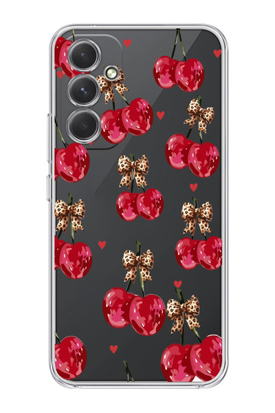 moonset Samsung Galaxy A55 Uyumlu Kiraz Tasarımlı Baskılı Şeffaf Telefon Kılıfı