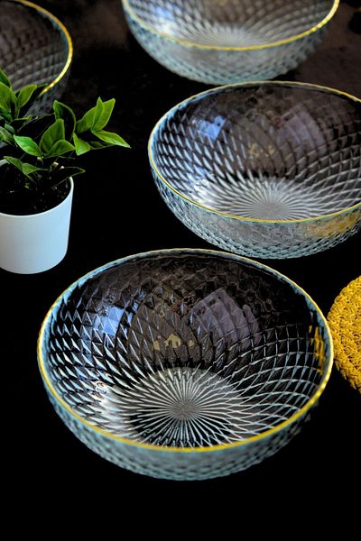 tabakevi Plate House Gold Gilded Glass Bowl 13cm 6 Pcs 2118