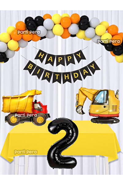 parti pera inşaat Konsept Doğum Günü Balon Seti Süsü Kepçe Folyo Balon Kamyon...