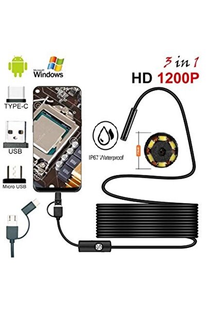 AteşTech ENDOSKOP Yılan Kamera Android Uyumlu Led Işıklı 10 metre Sert Kablo Su Geçirmez