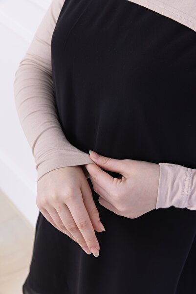 Loggia Γυναικείο κορμάκι Hijab Crop Bolero με ζιβάγκο με λαιμόκοψη μπεζ - Lycra Stand Collar