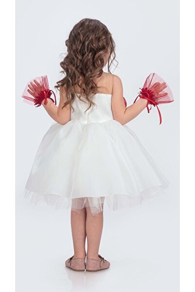 Mnk Baby&Kids Karolin Robası Çiçekli Bilekli Aksesuarlı Kız Çocuk Abiye Elbise M00724 BEYAZ