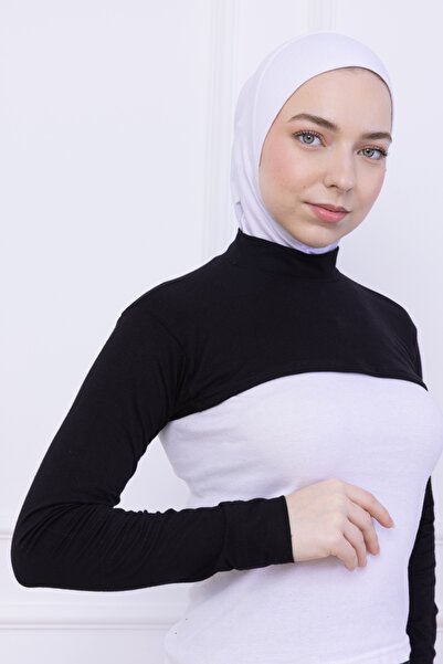 Loggia Γυναικείο κορμάκι Hijab Crop Bolero με ζιβάγκο μαύρο - Lycra Stand Collar